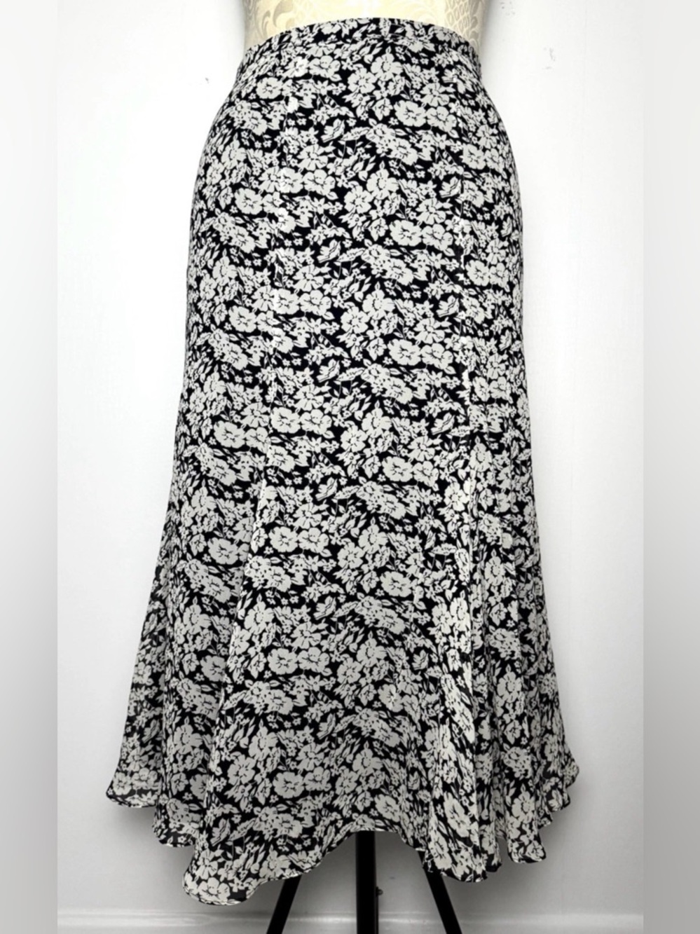 Ralph Lauren Silk Chiffon Floral Midi Skirt 22W Black Flowy Lined Plus